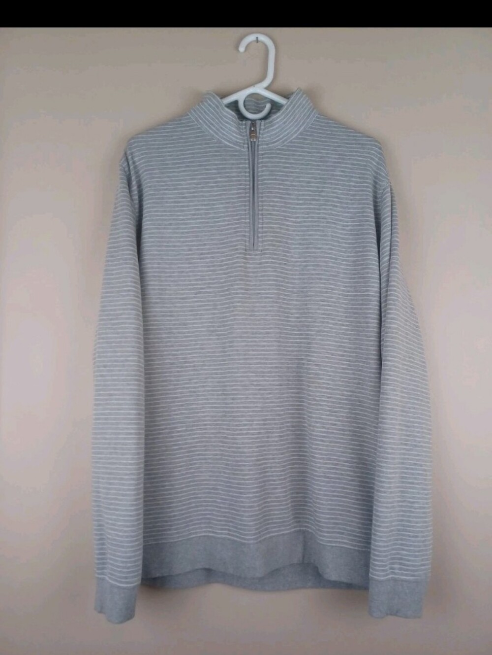 PETER MILLAR Men's Size XL Gray Striped 1/4-Zip Mock Neck Pullover Golf Shirt